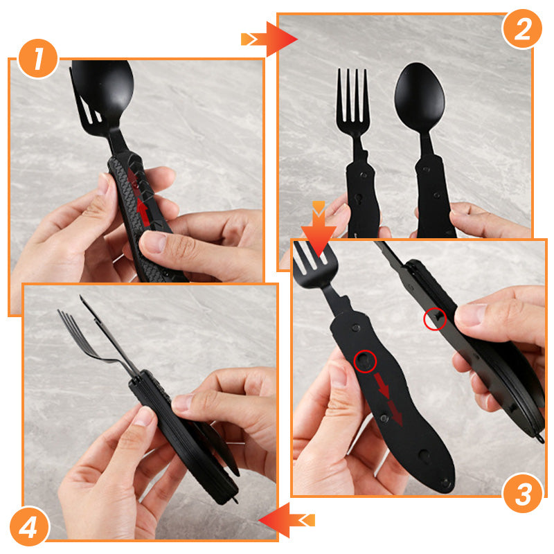 🎉🎉Surprise 50% off!🏕️Must-have for outdoor trips 🍴🥄4-In-1 Outdoor Folding Multifunctional Tableware