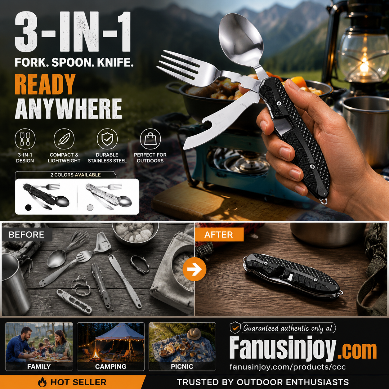 🎉🎉Surprise 50% off！🏕️Must-have for outdoor trips 🍴🥄4-In-1 Outdoor Folding Multifunctional Tableware